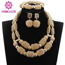 Champagne Gold Crystal Beaded African Jewelry Set Dubai Gold Necklace Earrings Bracelet Set Free Shipping WD518 2024 - buy cheap