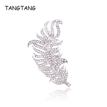 TANGTANG Brooch Silver Plated Jewelry Pins Clear Crystal Feather Rhinestone Custome Pin Brooch For Women Gifts New, Item: FB004 2024 - buy cheap