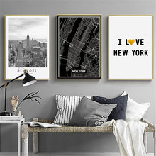 Paisagem, decoração para casa, pintura de tela, sala de estar, arte impressa, pôster, nova york, paisagem, carta 2024 - compre barato
