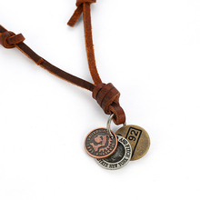 New Arrival Punk Vintage Round Coins Pendant Necklace Brown Leather Chain for Men Jewelry Gifts 2024 - buy cheap