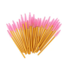 50pcs Golden handle Makeup pink eyelash brushes One-Off Disposable Mascara Applicator Wand Brush nylon eyelash extension tools 2024 - buy cheap