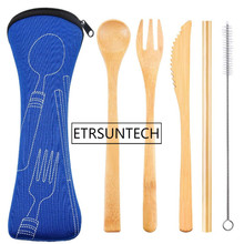 50sets Reusable Bamboo Straw Spoon Fork Knife With Clean Brush & Cloth Bag Wedding Party Drinking Straw Set 2024 - buy cheap