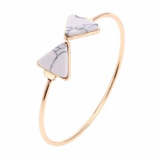 Simples pedra natural padrão geométrico manguito pulseiras de metal de cobre strass pulseiras para mulher 2024 - compre barato