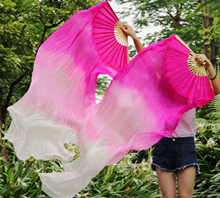 2016 feminino de alta qualidade chinês par de fãs dança do ventre barato véus seda dança fãs venda quente rosa + rosa branco 2024 - compre barato