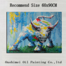 Expert Artist Pure Hand-painted High Quality Fine Art Handcraft Abstract Beautiful Colors Bull Oil Painting On Canvas Decoration 2024 - buy cheap