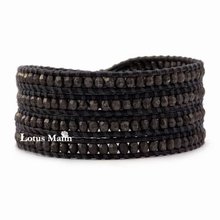 Lotus mann Gunmetal Indian Bead Wrap Bracelet on Natural Grey Leather 2024 - buy cheap