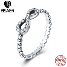 BISAER Ring 925 Sterling Silver Love Forever Zircon Finger Stackable Round Rings For Women Original Wedding Jewelry Fine ECR414 2024 - buy cheap