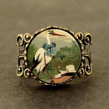 New Steampunk DIY Fine Stork and Baby Carriage Ring Glass Dome Ring for women jewelry gift vintage 2024 - buy cheap