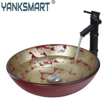 Bathroom Sink Washbasin Glass Hand-Painted +Bamboo Basin Tap 42778647-2 Lavatory Bath Combine Brass Set Faucet,Mixer Tap 2024 - buy cheap