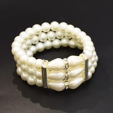 Pulseira de pérolas simuladas, elegante, multicamadas, para mulheres, bracelete de festa de casamento, pulseira artesanal, presente de aniversário 2024 - compre barato