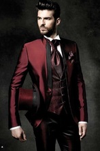 Smoking vermelho escuro + calça + colete + gravata, alta qualidade, ternos masculinos para casamento, jaqueta, formatura 2024 - compre barato