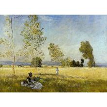 Pinturas al óleo pintadas a mano de Claude Monet, lienzo de arte, pradera en Bezons, decoración del hogar de alta calidad 2024 - compra barato