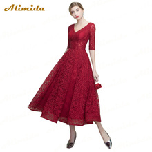 ALIMIDA A-Line Lace Evening Dress 2020 Red Carpet Party Dress Long Formal Prom Dresses Half Sleeve Sexy V-Neck robe de soiree 2024 - buy cheap