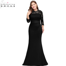 Vestido de baile de renda estilo sereia, plus size, longo, sexy, oco, manga de três quartos, com cinto, barato 2024 - compre barato