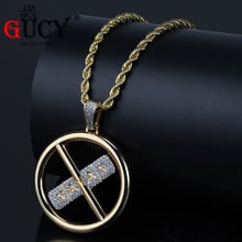 Gucy colar com pingente circular, hip hop, círculo, letras xaax, micro empedrado, pedras cz, congelado, pingentes, colares para homens, mulheres, presentes 2024 - compre barato