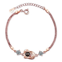 Charm 925 Sterling Silver Bracelet For Women Sweet Projection I Love You Rose Gold Crystal Heart  Bracelet Lady Gifts Jewelry 2024 - buy cheap