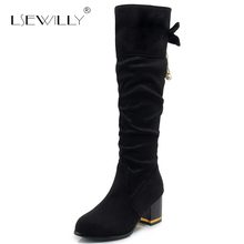 Lseilly-Botas de punta redonda hasta la rodilla para mujer, botines con tacón cuadrado, sin cordones, con lazo en la espalda, estilo martin, talla grande 34-48, S826 2024 - compra barato