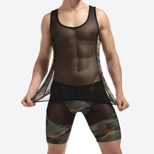 New Sexy Men's Net Mesh Camo Boxer Shorts Men Underwear Sets Tank Tops Lingerie Sleepwear Sets Erotic Gyms Fitness Tracksuit 2024 - buy cheap