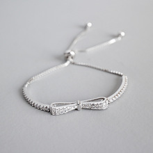 Pulseiras femininas de prata esterlina 100% ajustáveis, bracelete com laço de cristal completo elegante, presente de casamento, joia, 925 2024 - compre barato