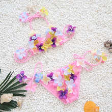 Maiô floral feito à mão para meninas, roupa de banho de duas peças para crianças, traje de banho fofo, frente única, roupa de praia para bebês de 2 a 10 anos, 2019 2024 - compre barato