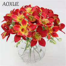 Искусственные парфюмерные лилии AOXUE 5 шт., свадебное украшение, цветочный материал для композиции, для гостиной, спальни с искусственными лилиями 2024 - купить недорого