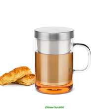 Xícara de chá de vidro soprado à mão, resistente ao calor com alça multicolorida, infusor e tampa de aço inoxidável de 500ml para beber chá ou café 2024 - compre barato