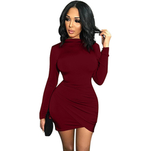 2019 spring sexy dress wild self-cultivation irregular pleated dress women's long-sleeved dress 2024 - buy cheap