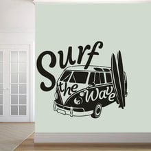 Pegatina de pared con frase Surf The Wave para coche, calcomanías artísticas de viaje, regalo para amantes del Surf, AZ287 2024 - compra barato