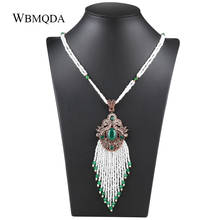 Hot 2018 Ethnic Tassel Pendant Necklace For Women Bohemian Big Beads Stone Long Statement Necklace Vintage Wedding Party Jewerly 2024 - buy cheap