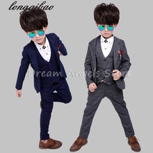 Conjunto infantil de blazers 4 a 12 anos, roupas para meninos + calças fantasia sólida azul/cinza para crianças 2024 - compre barato