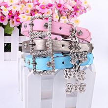 PU leather dogs collar Bling rhinestone charms cat collar for Small Puppy dogs Rhinestone Buckle with Zinc alloy Pendant pd119 2024 - buy cheap