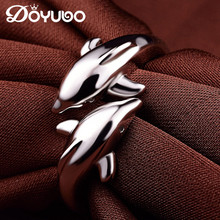 DOYUBO Lovely Women's Double Dolphins Solid Silver Rings 100% Real Sterling Silver Animal Rings Female Fashion Accessories VB061 2024 - buy cheap