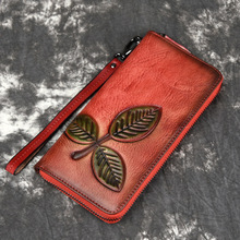 Genuine Leather Woman Wallet Handmade Long Purse Vintage Solid Cowhide multiple Card Holder Retro Clutch Fashion Standard Wallet 2024 - buy cheap