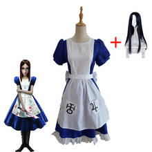 Game Alice Madness Return Cosplay Costume Girl Uniform Skirt Apron Set Blue Maid Dress Halloween Party Show Dress Wig 2024 - buy cheap