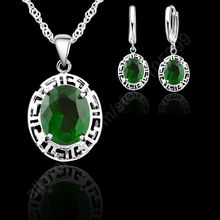 Conjunto de joias feminina com pingente de strass, colar, prata esterlina, cristal verde, strass, acessório feminino, moda feminina 2024 - compre barato
