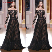 Black Long Sleeve Lace Evening Dresses Party Sequin Off Shoulder Plus Size Ladies Women Formal Dresses Evening Gown 2024 - buy cheap