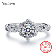 Yanleyu Luxury Vintage Jewelry Hollow Ring 925 Sterling Silver 6.75mm Round Cubic Zirconia Engagement Wedding Ring Women PR299 2024 - buy cheap