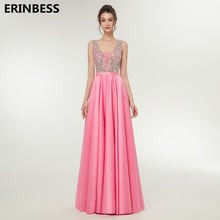 Vestido De Festa Longo Evening Dresses Long Dress Pink Satin With Bead V-neck Evening Dress Vestidos Robe De Soiree Party Dress 2024 - buy cheap