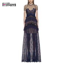 High Quality Self Portrait Runway Women Dress 2019 Lace Embroidery  Hollow Out Patchwork Maxi Long Dress Party Club Vestido Chic 2024 - buy cheap