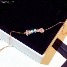 Naweily pulseira de cristal de laço bonito para mulheres, pulseira com pingente de pérola de imitação fashion para mulheres e meninas nwlsgala 2024 - compre barato