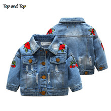 top and top autumn baby girls denim jacket coat kids rose embroidery jacket overcoat fashion outerwear children girls clothes 2024 - buy cheap