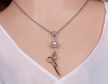 Scissors Necklace Pendant Vintage Bronze Charm Choker  Collar Acrylic Bead Statement Necklace Women Jewelry Fashion Gifts B282 2024 - buy cheap