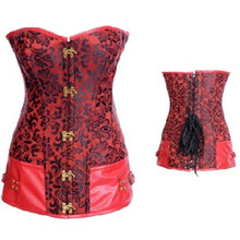 2016 Sexy Gothic Red Long Waist Trainer Corset Steel Boned Leotard Corset Royal Steampunk Corsets And Bustiers 2024 - buy cheap