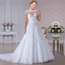 robe de mariage A line Bateau Cap Sleeve Appliques White Wedding Gowns vestido de noiva 2015 Lace Backless Wedding Dresses 2024 - buy cheap