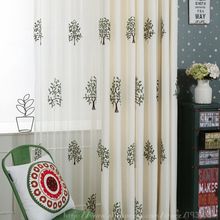Cortinas de gasa bordadas para sala de estar, tul transparente para ventana de dormitorio, Lino de imitación coreano, árbol verde, 1 Uds. 2024 - compra barato