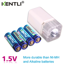 KENTLI-batería recargable de litio, pila AA de polímero de litio recargable de 1,5 v, 3000mWh, cargador de 4 ranuras con linterna LED, 4 Uds. 2024 - compra barato