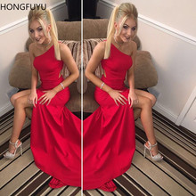 HONGFUYU Red Long Prom Dresses 2021 Sexy One Shoulder Sleeveless Evening Dress for Party Formal Gowns Side Slit vestido fiesta 2024 - buy cheap