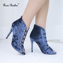 Roni Bouker Boots Women Autumn Winter High Heels Female Short Shoes Woman Peep Toe Blue Velvet Lady Ankle Booties Free Shipping 2024 - buy cheap