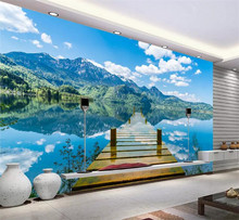 3D Cenário Da Natureza Papel De Parede Céu Azul Lago Ponte De Madeira Foto Pintura Mural Da Parede TV Sala de estar Sofá Pano de Fundo Papéis De Parede Para paredes 3 D 2024 - compre barato