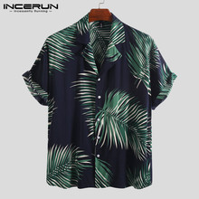 INCERUN 2021 Fashion Print Men Hawaiian Shirt Lapel Neck Short Sleeve Beach Brand Shirts Men Casual Tops Camisa Masculina Summer 2024 - buy cheap